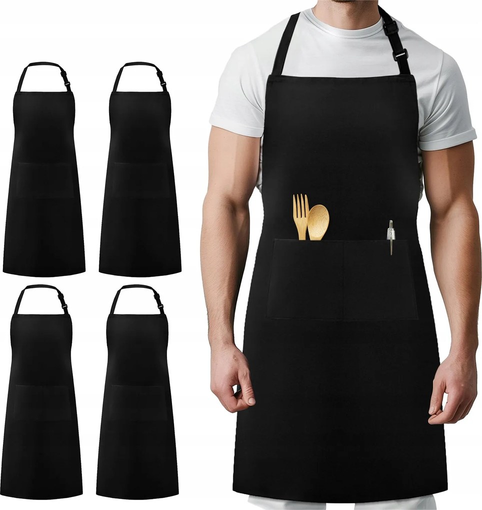 4 Db-os Kötény Szett Konyhai Kötény Fekete Gasztronómia Zseb