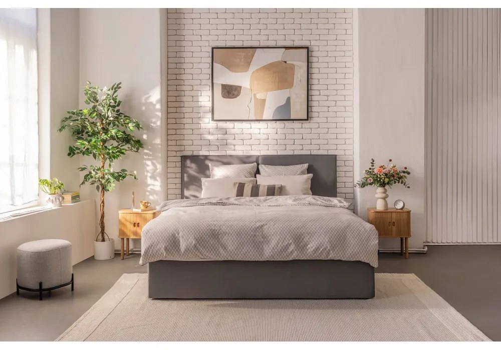 Szürke kárpitozott ágyneműtartós franciaágy matraccal, ágyráccsal 180x200 cm Thessa Bold – Bonami Selection