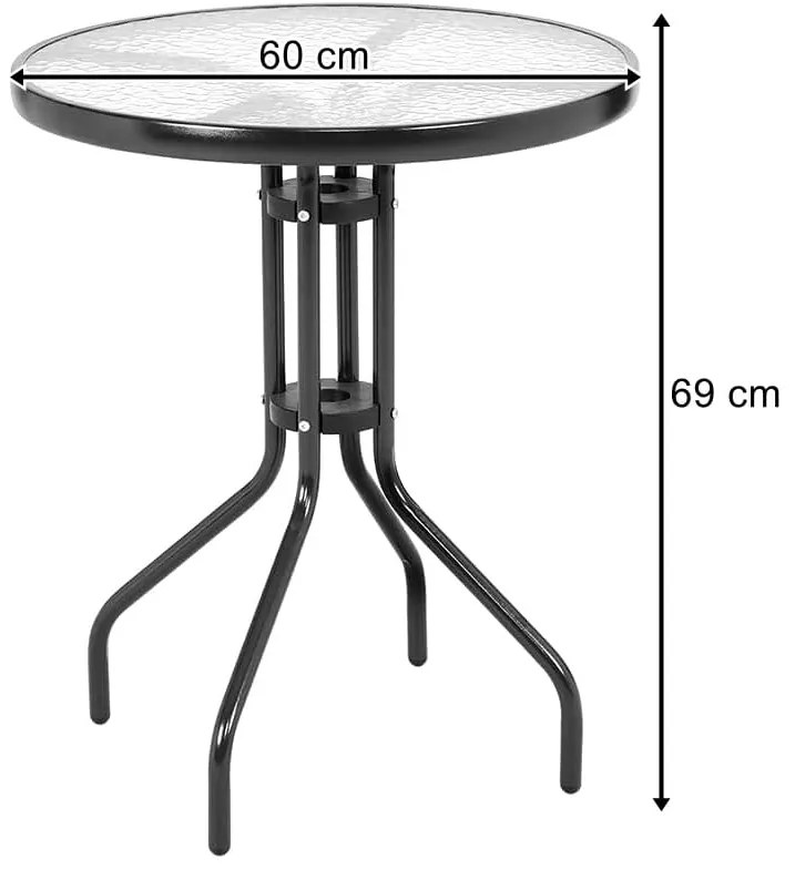 Kerek kerti asztal üveglappal ISLAND 60 cm, fekete