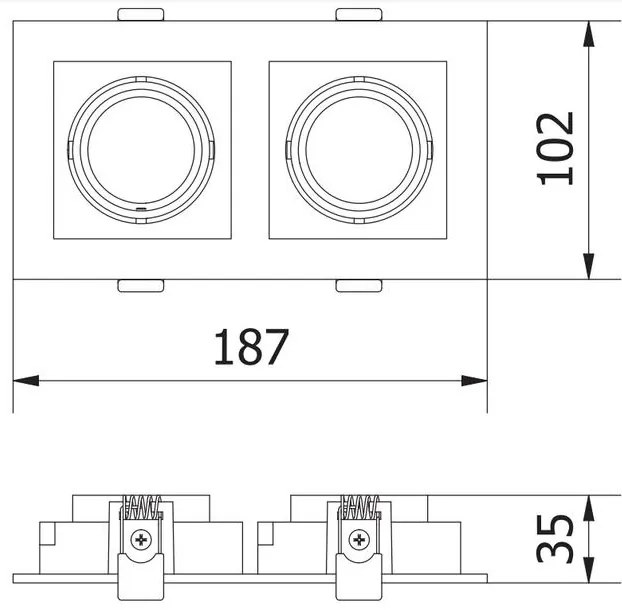 Lámpa Mennyezeti lámpatest RUBIO IP20, 187x102mm, dupla, négyzet, fehér