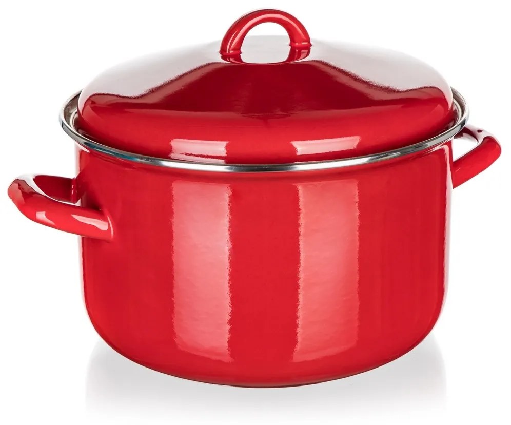 Banquet Milton zománcozott edény fedővel piros , 24 cm, 5,9 l, 24 cm
