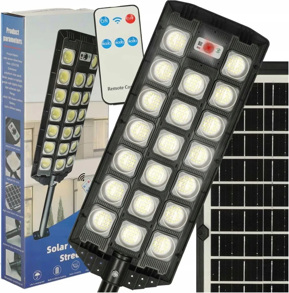 LED-es napelemes kültéri utcai halogén lámpa mozgás- és alkonyérzékelővel