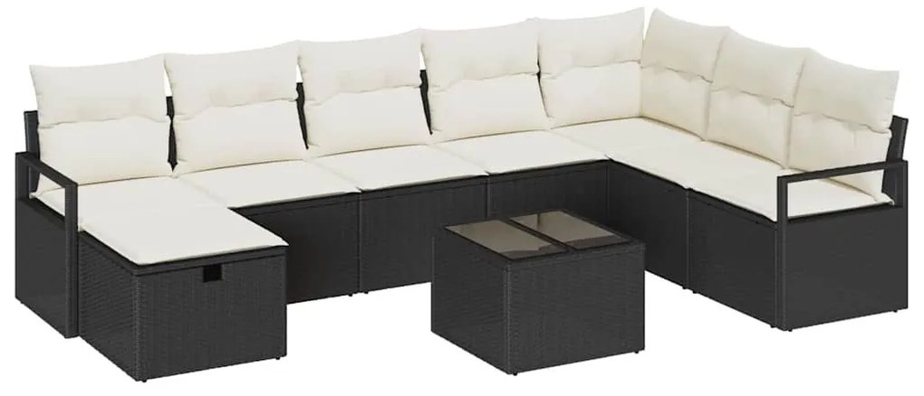 Kerti Kanapé Szett 9 pcs Fekete és krémszínű 287 x 177 x 85 cm