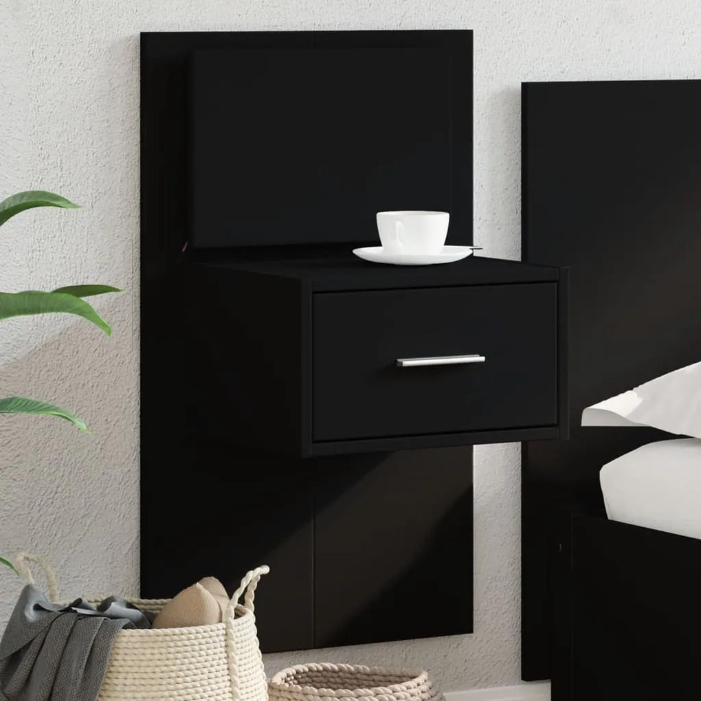 Fekete falra szerelhető éjjeliszekrény LED-világítással