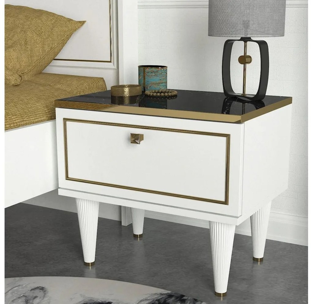 Éjjeliszekrény RAVENNA 47,2x50 cm fehér/fekete/arany