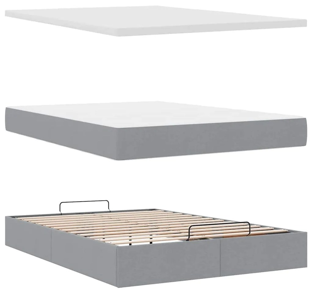 Ottomán ágy matraccal &amp; LED-ek Világosszürke 140x190 cm szövet