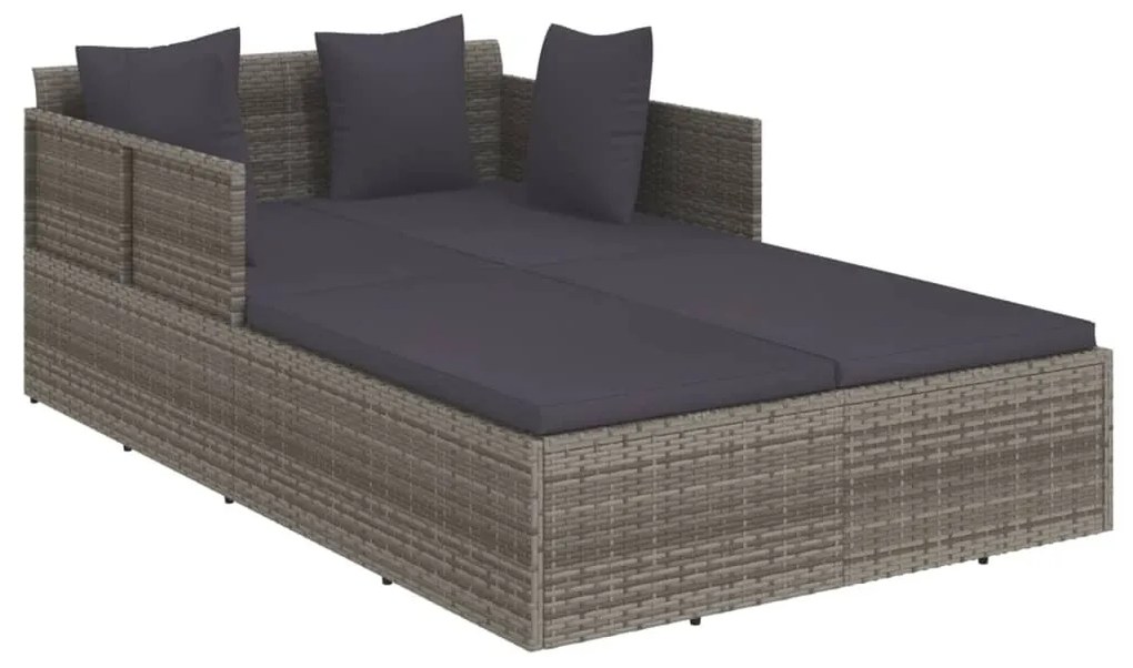 szürke polyrattan napozóágy párnával 182 x 118 x 63 cm