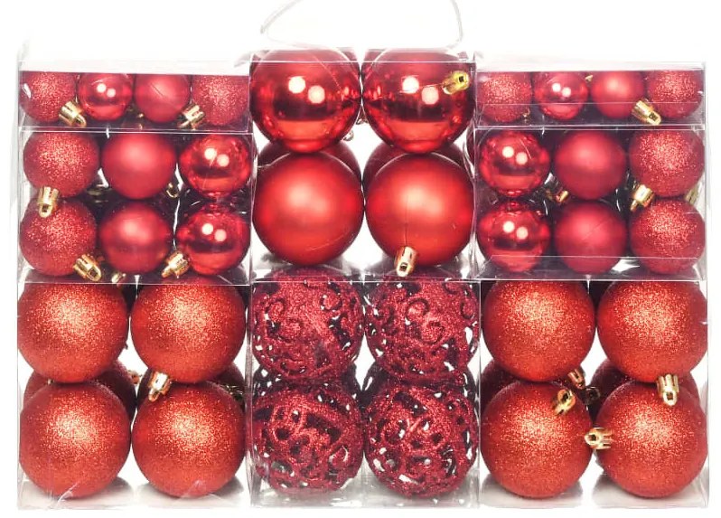 100 darabos piros karácsonyi gömb készlet 3/4/6 cm