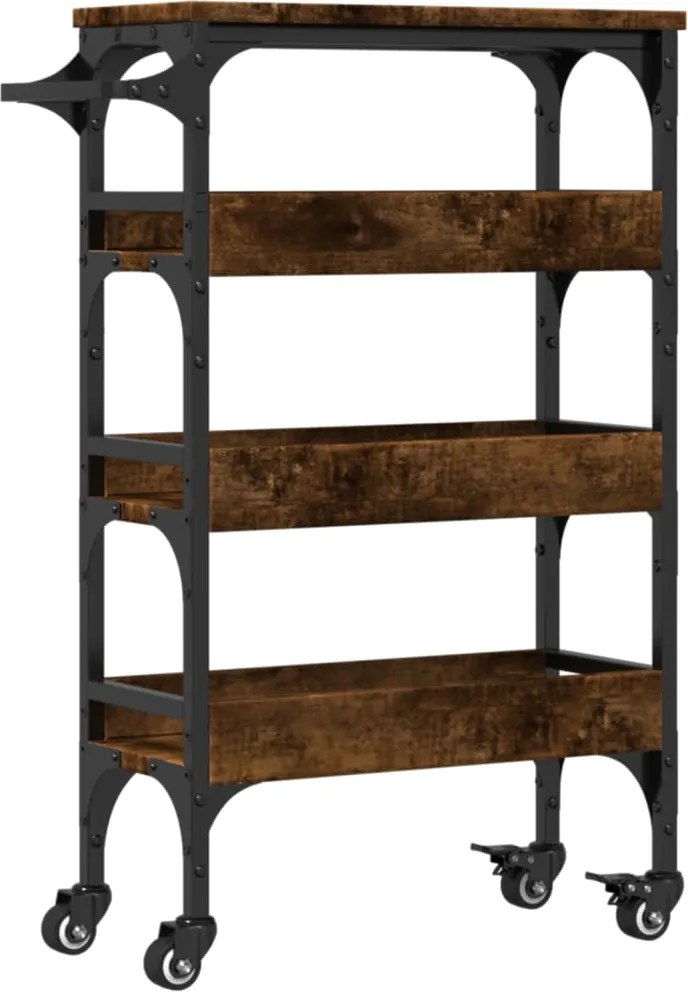 vidaXL füstös tölgy színű szerelt fa zsúrkocsi 53x20x76 cm
