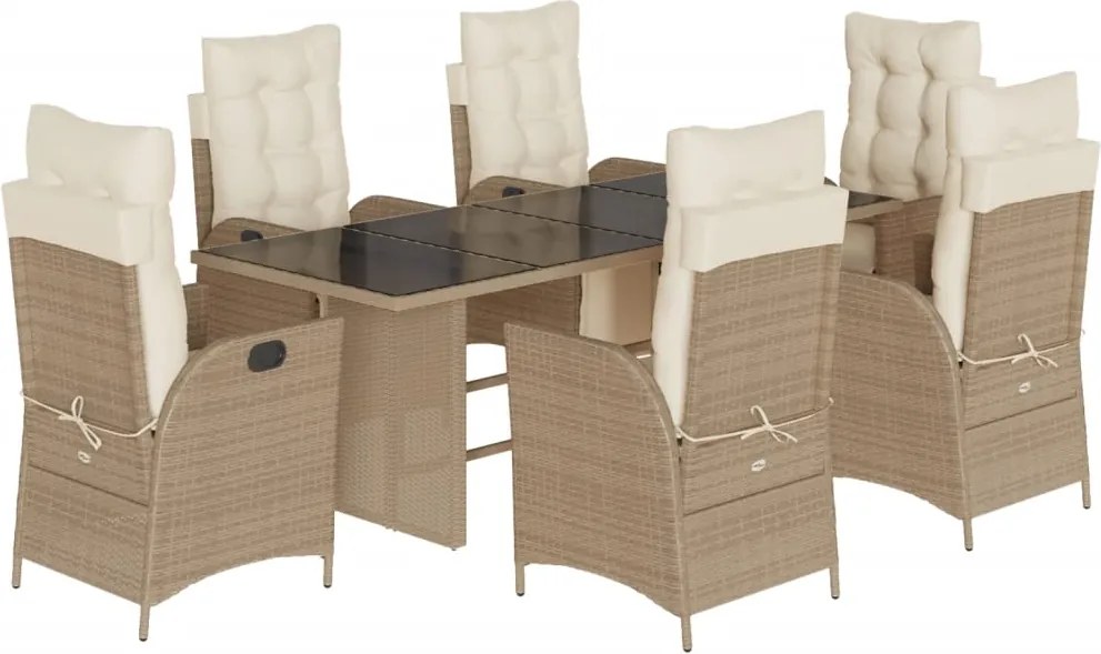 vidaXL 7 részes bézs polyrattan kerti étkezőgarnitúra párnákkal