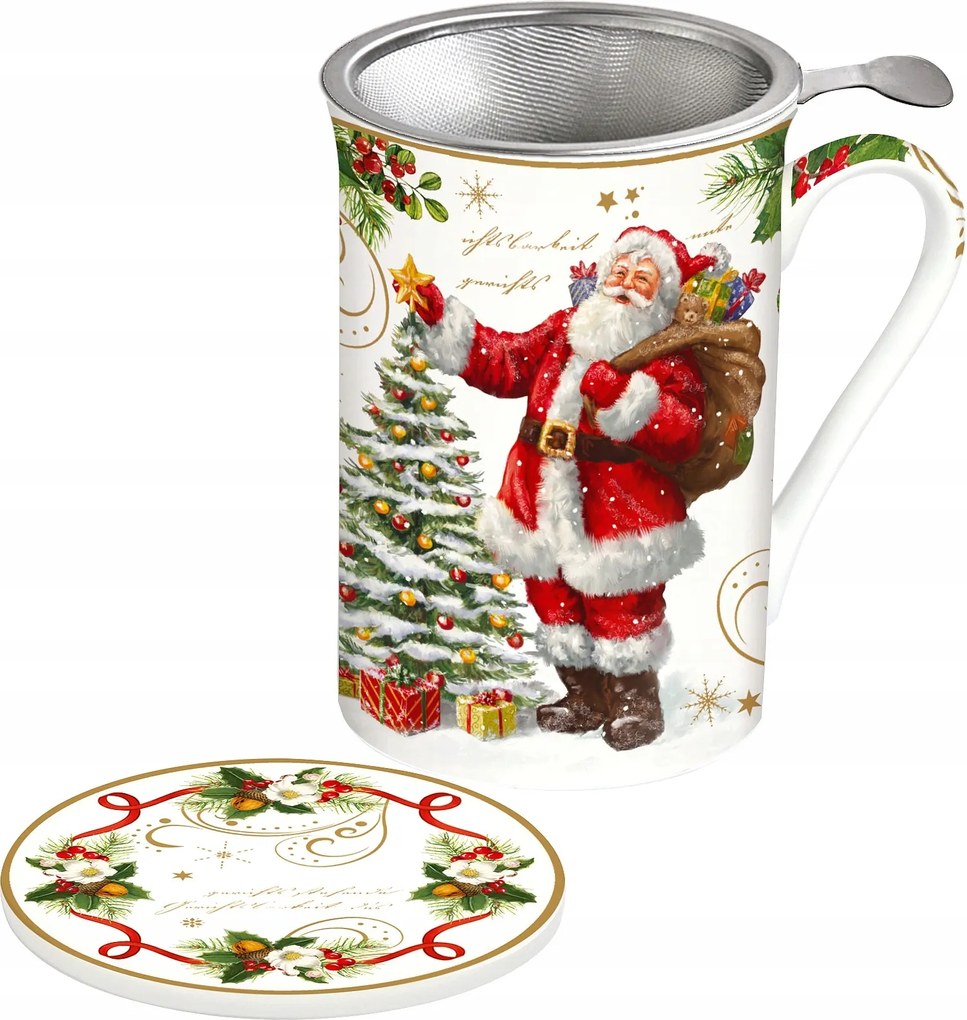 Karácsonyi Bögre Teafőző Fedél Teaszűrő Gyógynövények Mikulás Karácsony