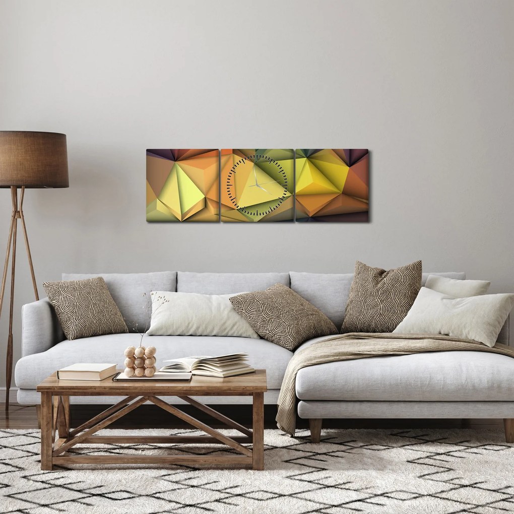 Kép - Sokszögű 3D absztrakció (órával) (90x30 cm)