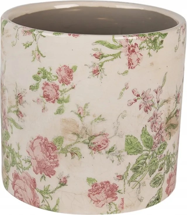 Bézs kerámia kaspótakaró rózsaszín rózsákkal Valerie 17x16 cm