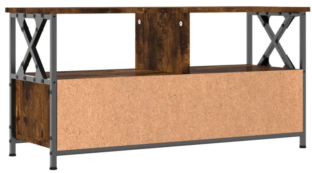 füstös tölgy színű szerelt fa és vas TV-szekrény 90x33x45 cm