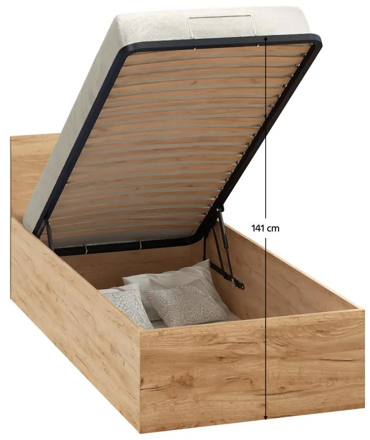 Egyszemélyes ágy 90 cm Discutibles (aranyy craft tölgy) (ágyráccsal) (tárolóhellyel). 1116311