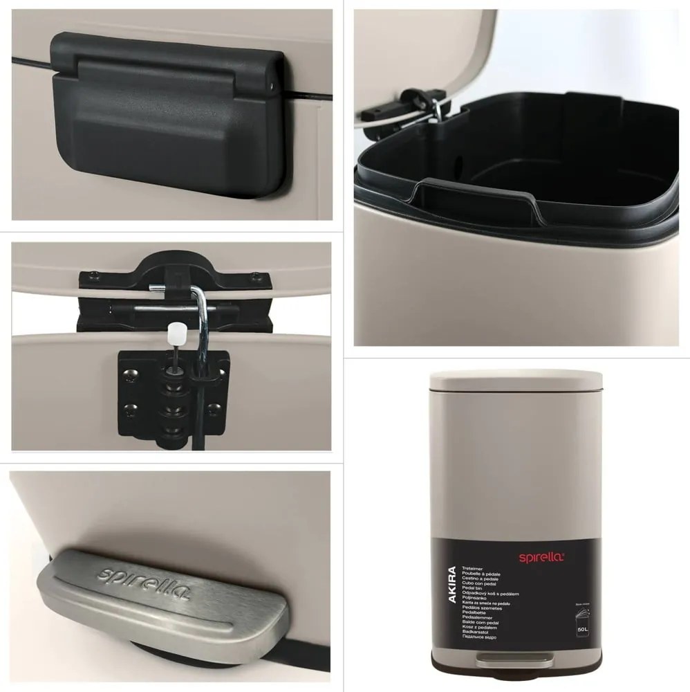 Szürkésbarna acél pedálos szemetes 50 l Akira – Spirella