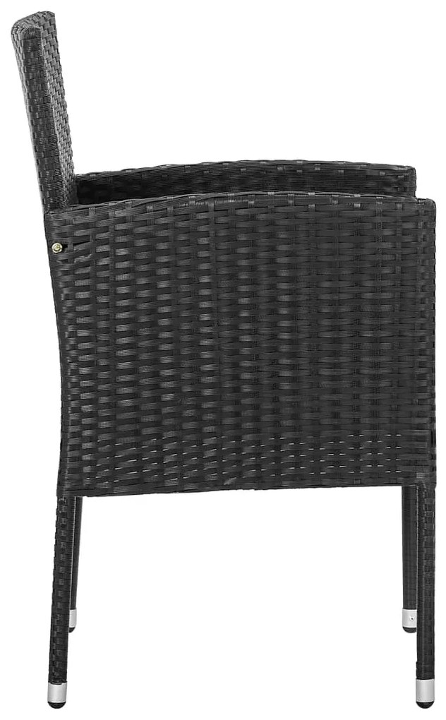 4 db fekete polyrattan kerti szék fekete párnákkal