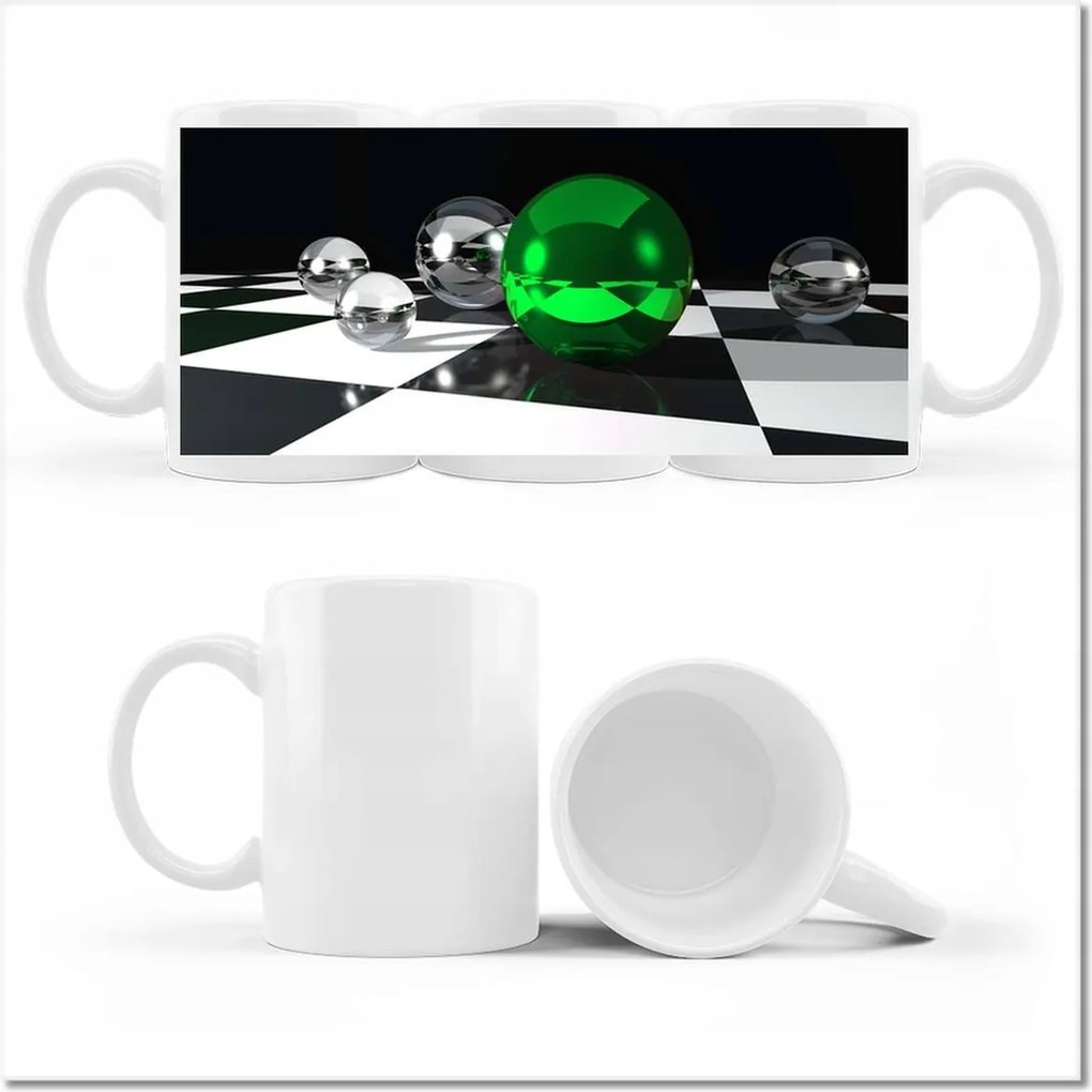 Nyomott mintás bögre Zöld gömb Sakktábla