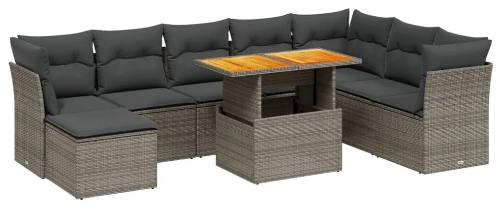 9-részes szürke polyrattan kerti ülőgarnitúra párnákkal