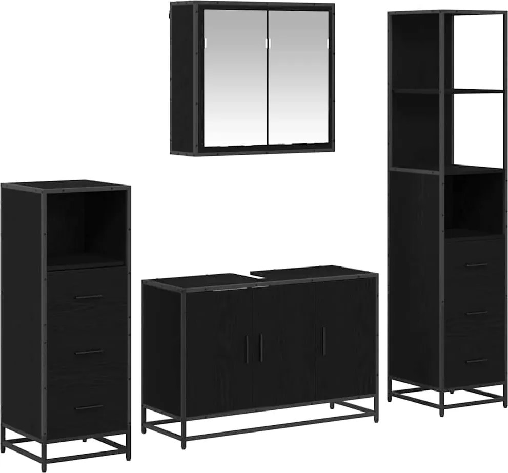 vidaXL Fürdőszoba bútor szett fiókkal 4 pcs Fekete tölgy Faanyag