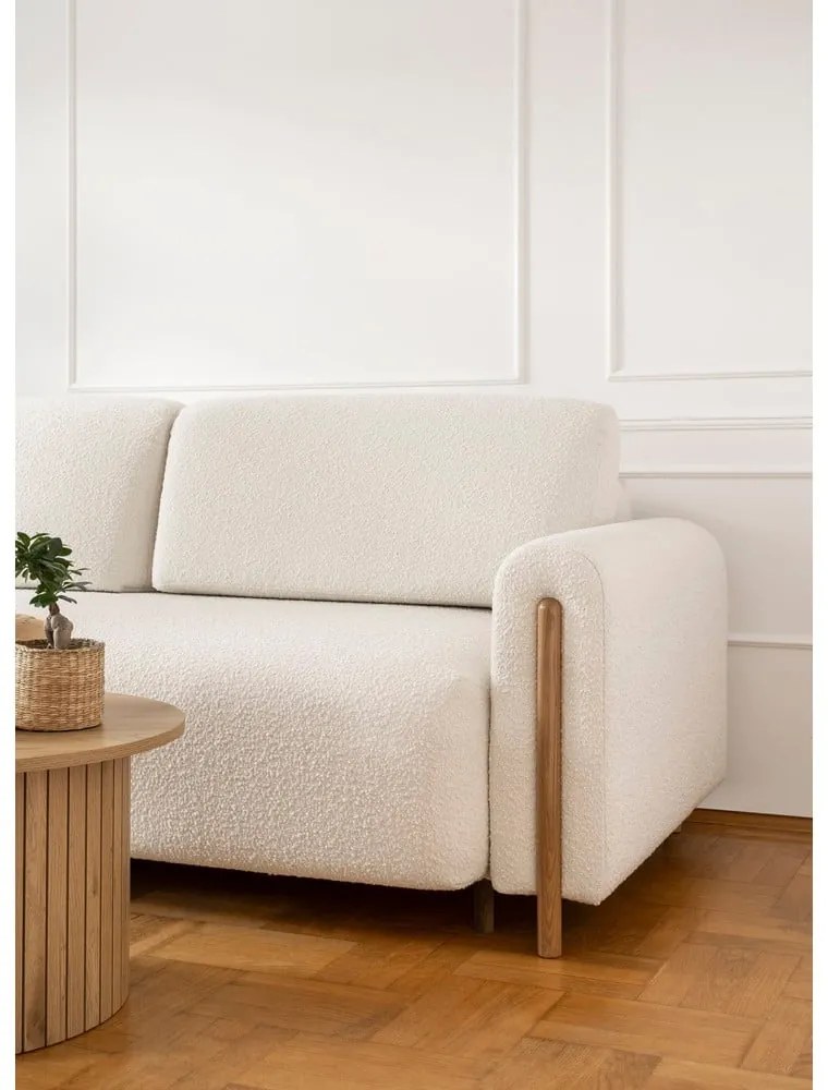 Elefántcsont színű buklé kinyitható-tárolóhelyes kanapé 244 cm Arcadova – ELTAP