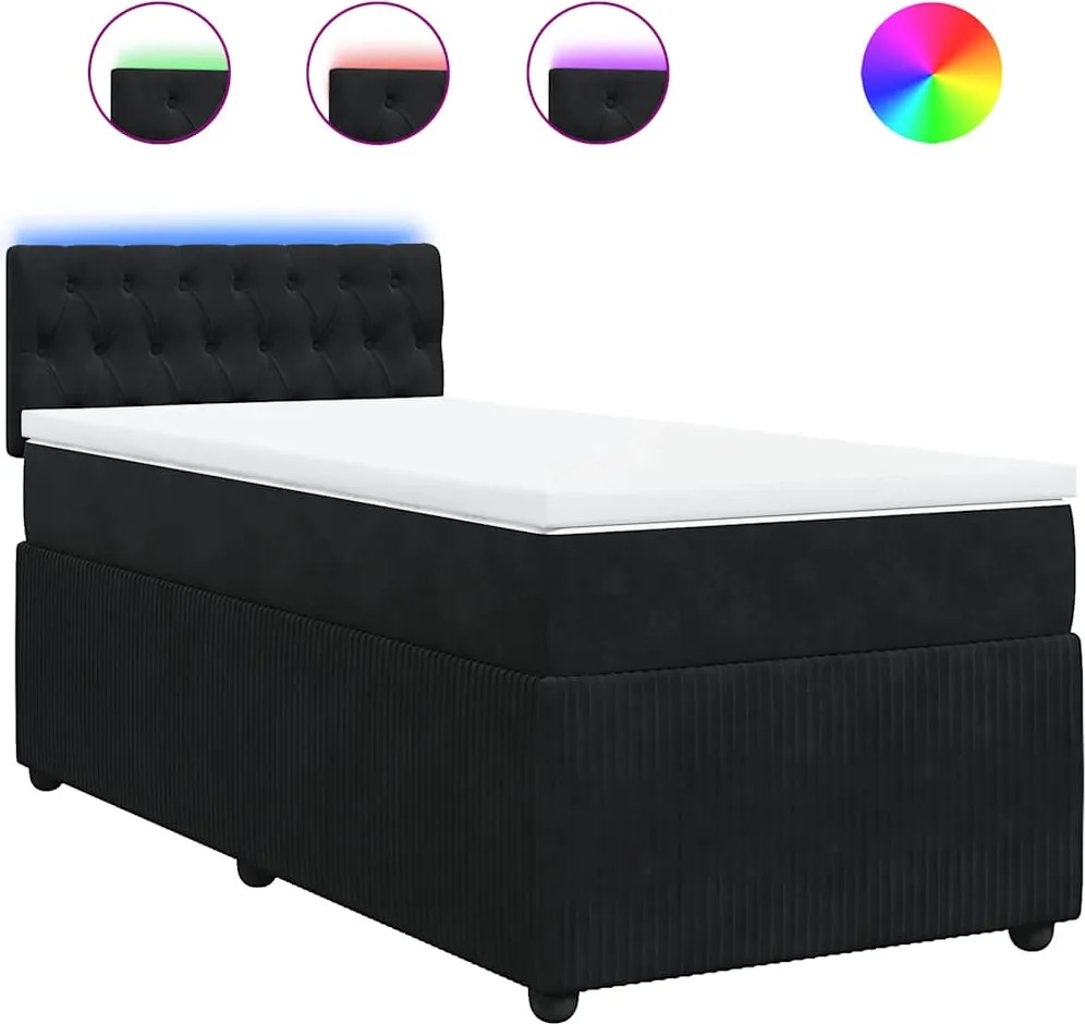 vidaXL fekete bársony rugós ágy matraccal 90 x 200 cm