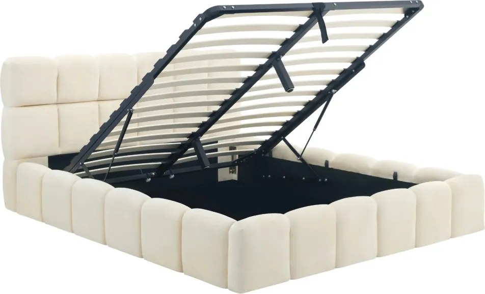 Ágy 160x200 cm méretben, ágyneműtartóval, krém színben, velúr kárpittal MURCJA