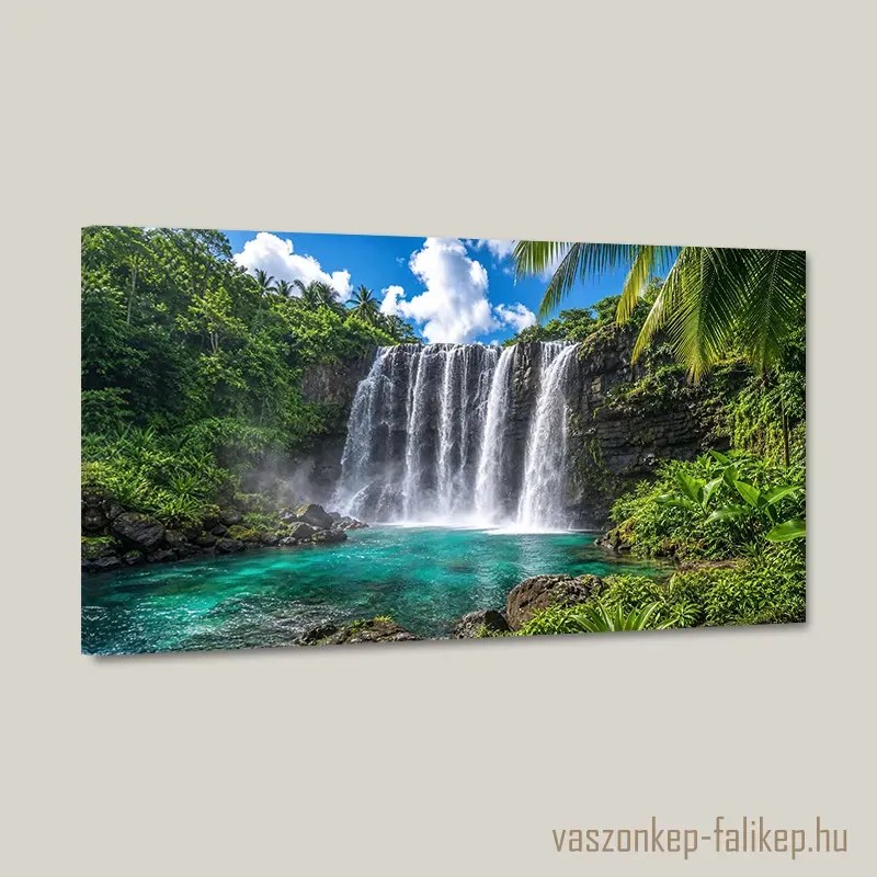 Trópusi vízesés a dzsungelben – Falikép 40x23 cm