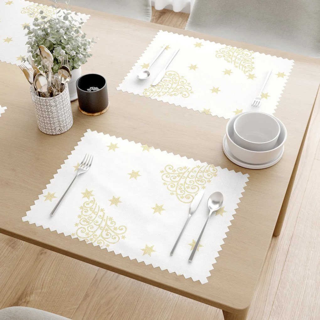 Goldea karácsonyi viaszosvászon reggeliző alátét - aranyszínű karácsonyfák és csillagok - 2 db 30 x 40 cm