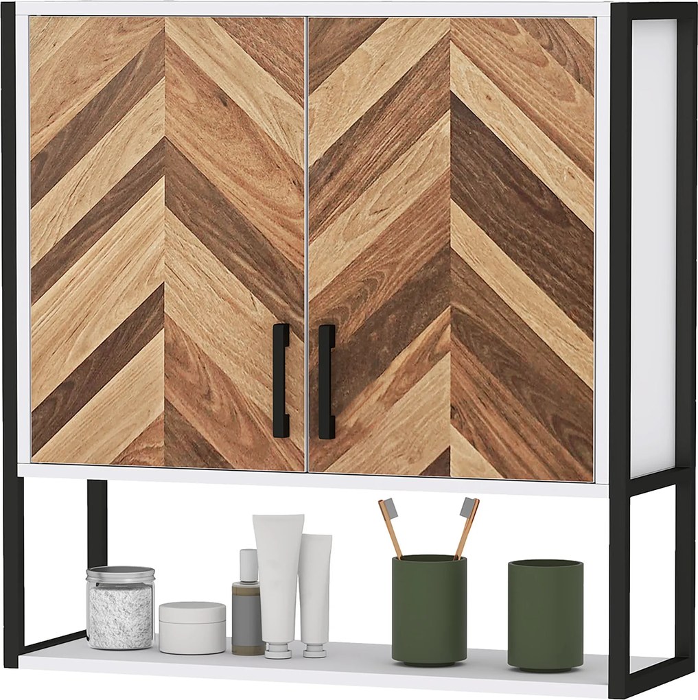 HOMCOM Fali Fürdőszobai Szekrény - Többfunkciós Függő Fürdőszobai Szekrény 2 Ajtóval, Állítható Polccal és Nyitott Polccal 59x20x60 cm Több színben |