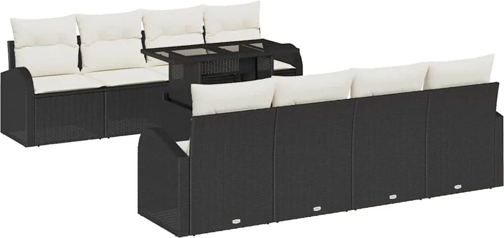 vidaXL Kerti Kanapé Szett párnával tárolóval 9 pcs Fekete Poly Rattan
