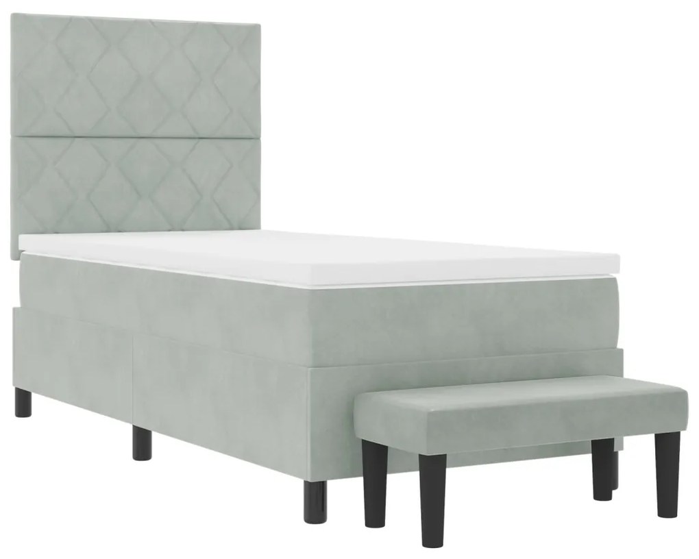 Box Spring Ágy Matraccal és Paddal Világosszürke 90x190 cm Bársony