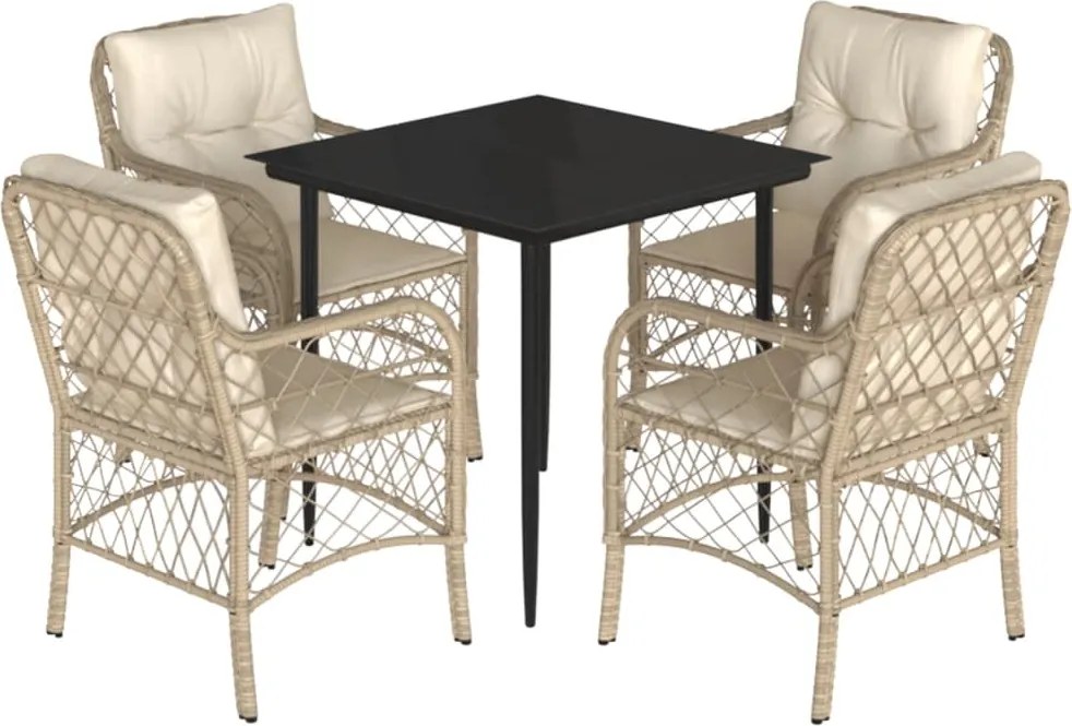 vidaXL 5 részes bézs polyrattan kerti étkezőgarnitúra párnákkal