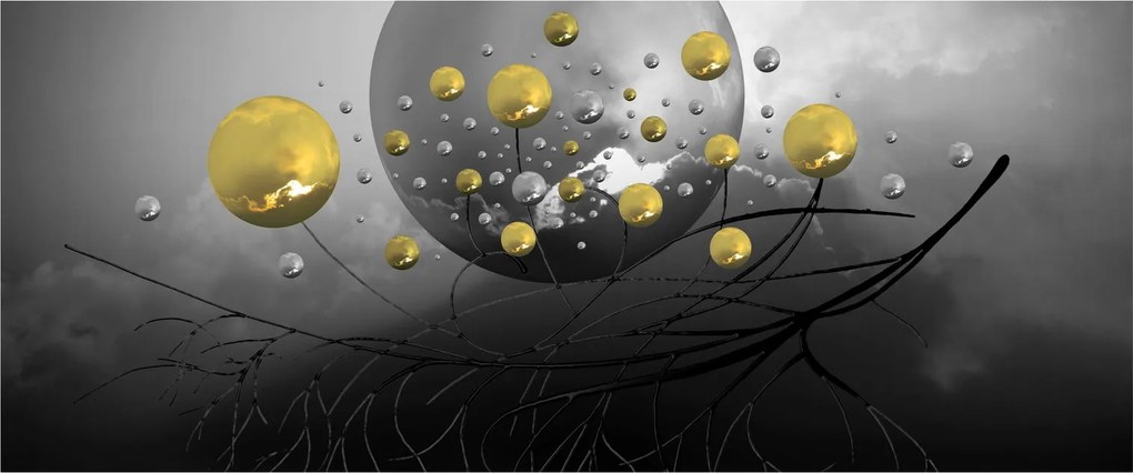 Arany absztrakt gömbök képe (120x50 cm)