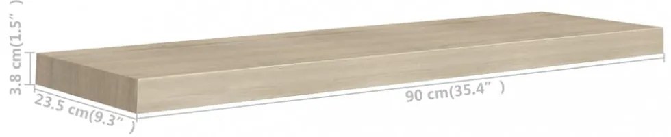 4 db tölgyszínű MDF lebegő fali polc 90 x 23,5 x 3,8 cm