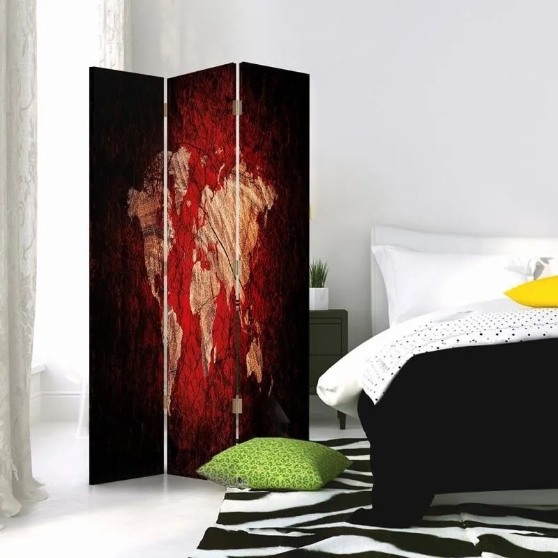 Gario Paraván Rusztikus világtérkép piros színben Méret: 145 x 170 cm, Kivitelezés: Klasszikus paraván