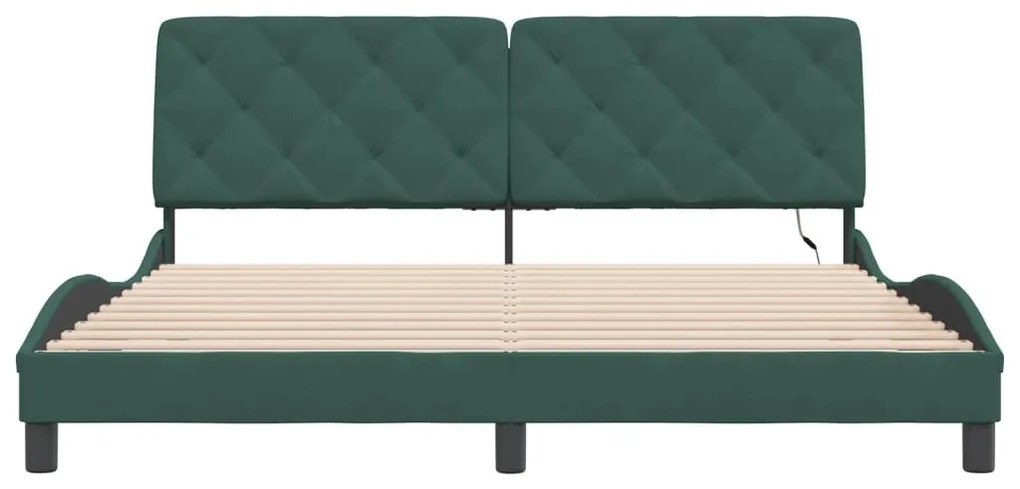 sötétzöld bársony ágykeret LED-ekkel matrac nélkül 180 x 200 cm