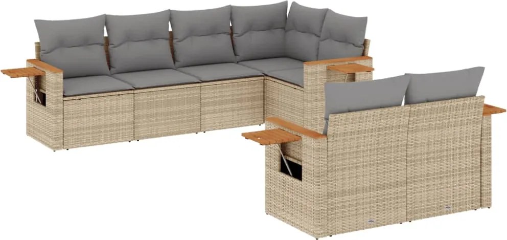 vidaXL 7 részes bézs polyrattan kerti ülőgarnitúra párnákkal