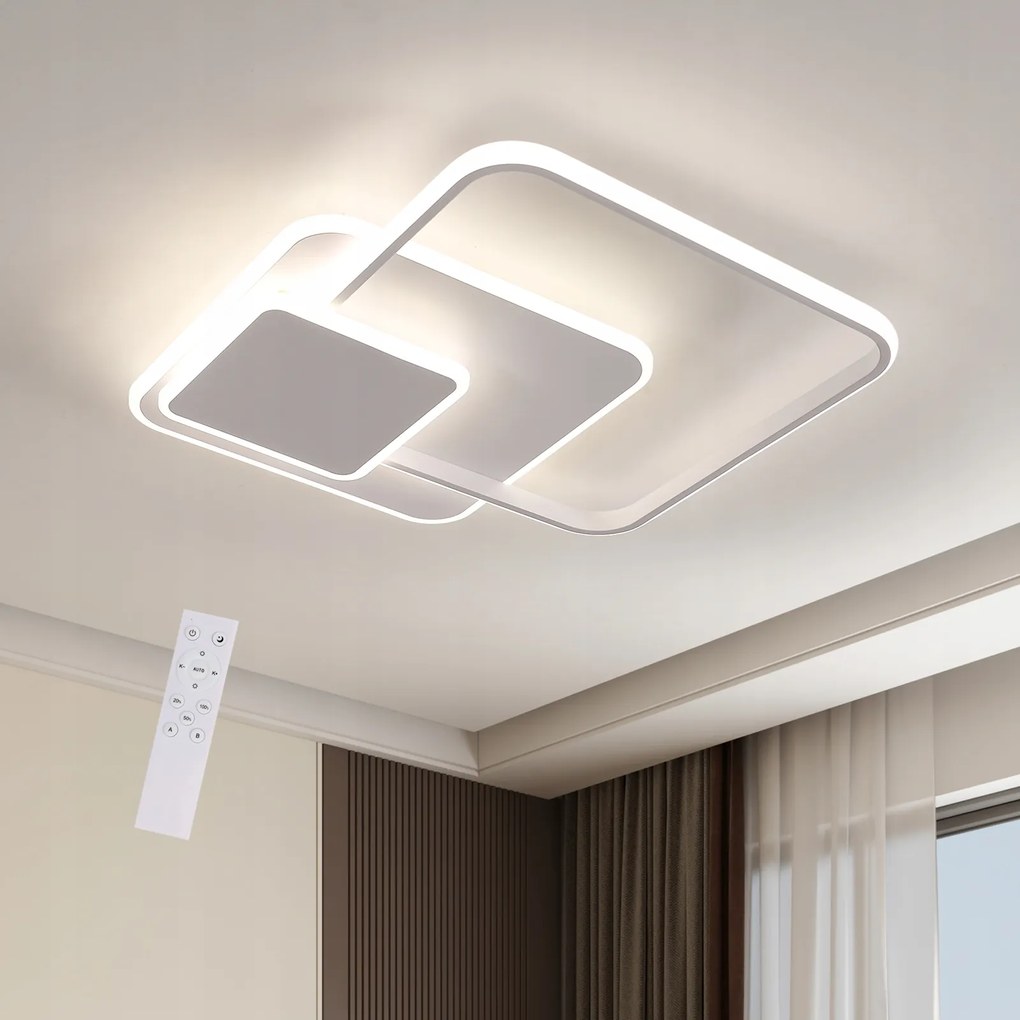 Led Mennyezeti Lámpa, Függesztett, Fehér, Négyzet, Távirányítóval, Modern, Nappaliba, 48W