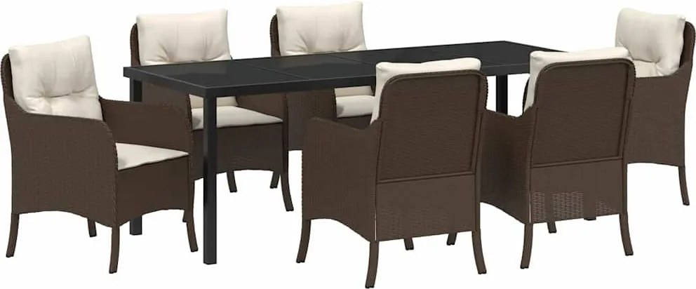 vidaXL Kert étkező szett párnával 7 pcs Barna polirattan