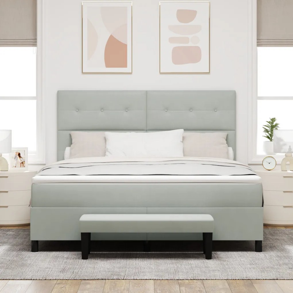Boxspring Ágy Matraccal és Padlóval, Világosszürke, 180x200 cm, Bársony