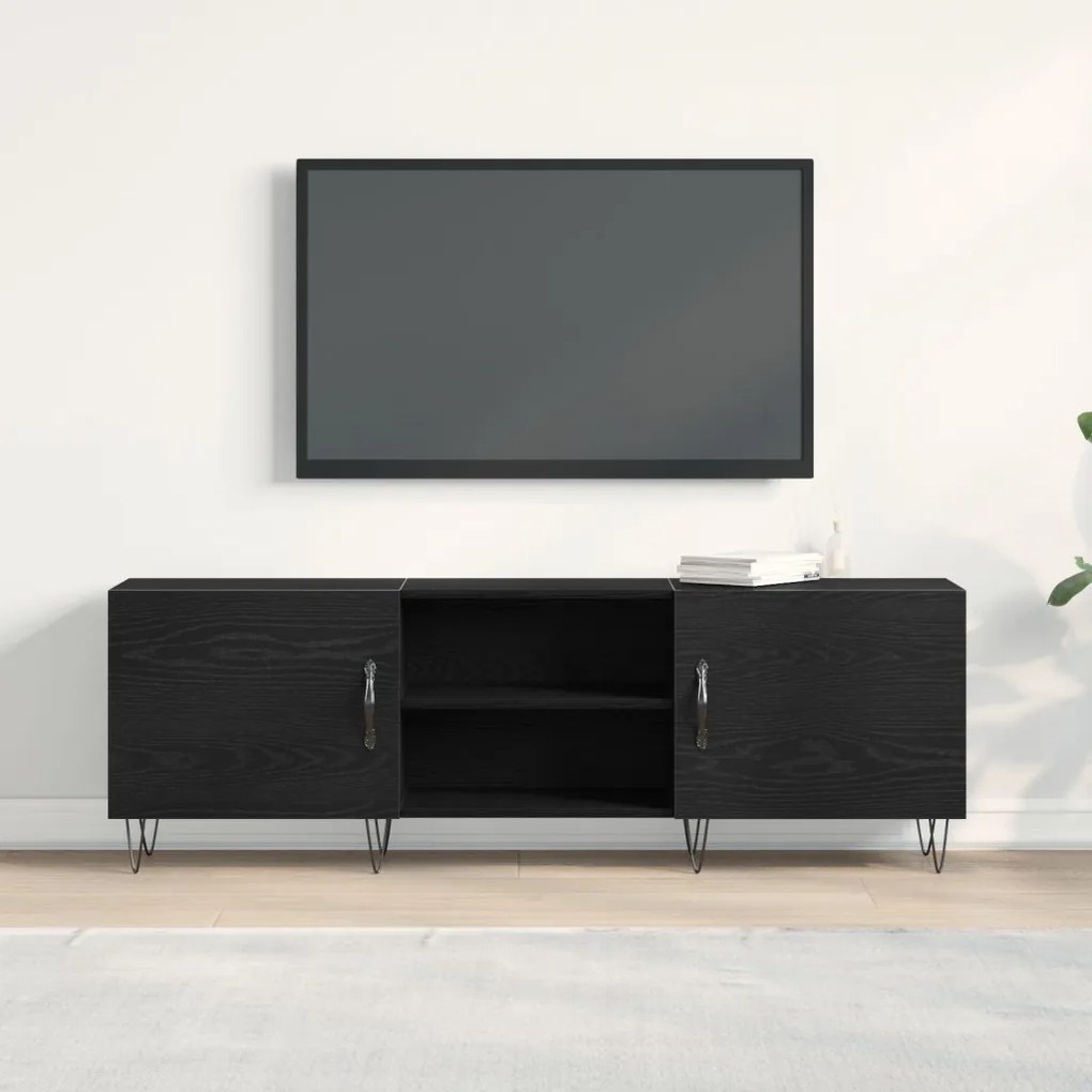 TV Szekrény Fekete Tölgy 150x30x50 cm Műanyag Fa