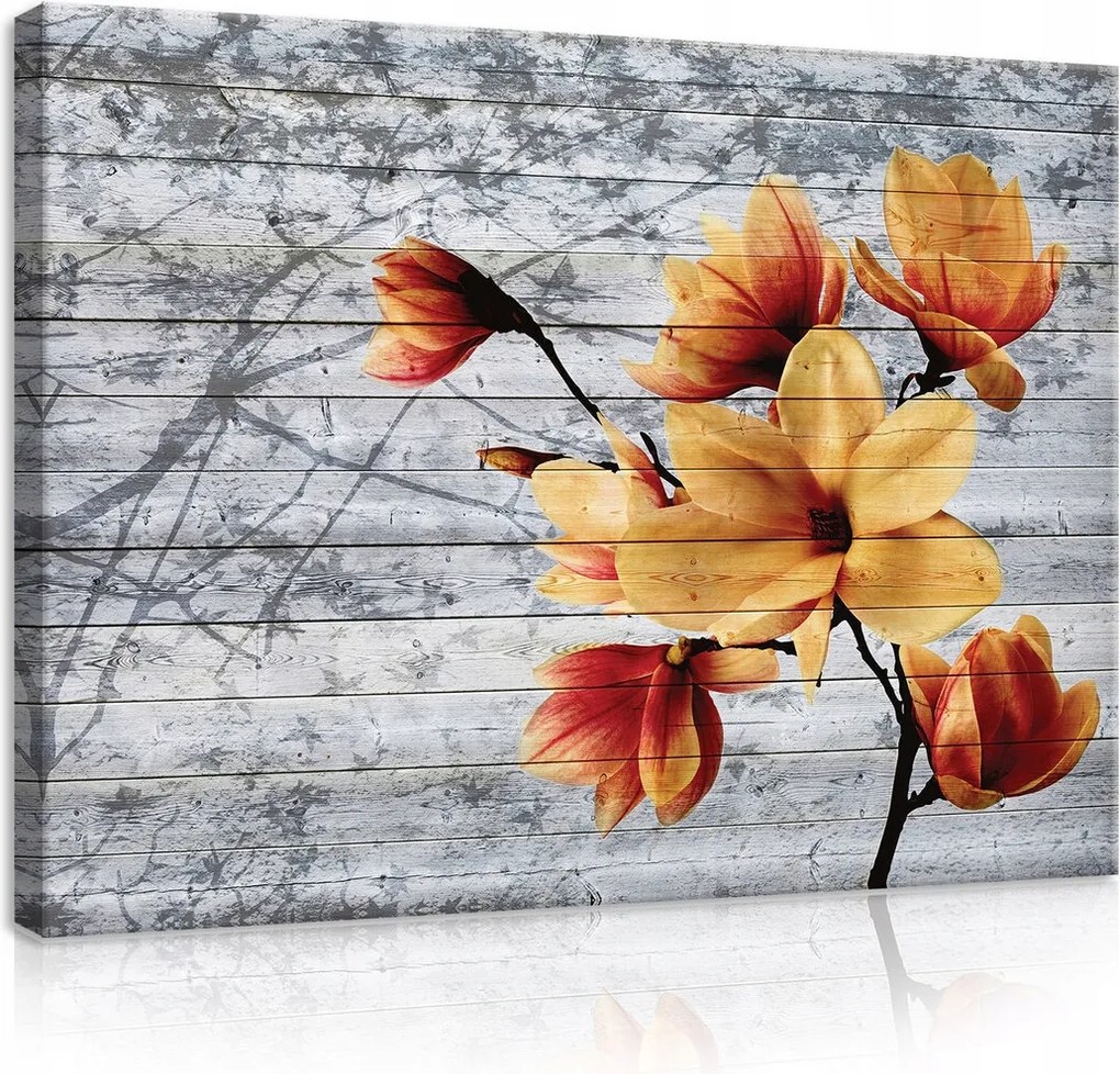 Vászonkép 100x75 Virágzó virágok magnólia narancssárga sárga vintage természet
