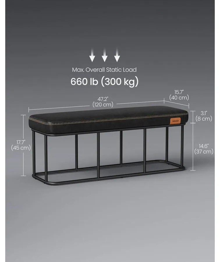 EKHO ülőpad, műbőr kárpitozott pad 40 x 120 x 45 cm, fekete