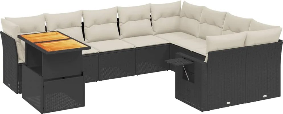 vidaXL 10 részes fekete polyrattan kerti ülőgarnitúra párnákkal