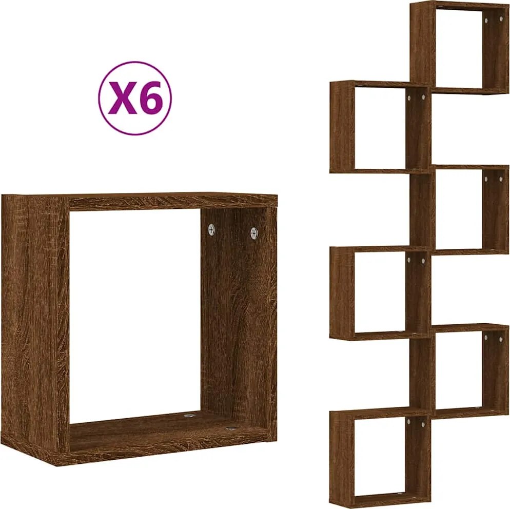vidaXL 6 db barna tölgy színű fali kockapolc 30 x 15 x 30 cm
