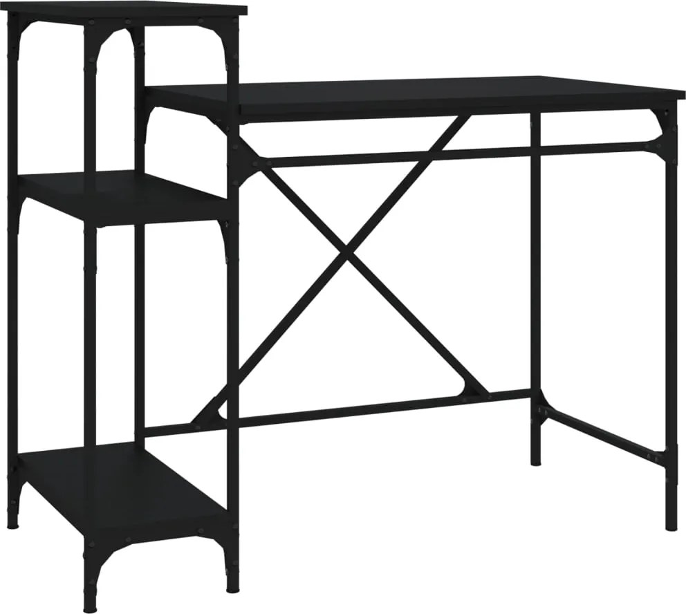 vidaXL fekete szerelt fa és vas íróasztal polcokkal 105x50x90 cm