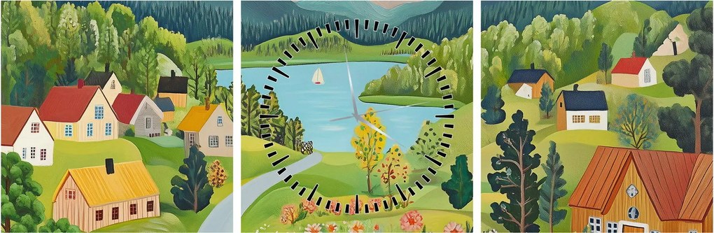 Kép - Falu a hegyekben (órával) (90x30 cm)