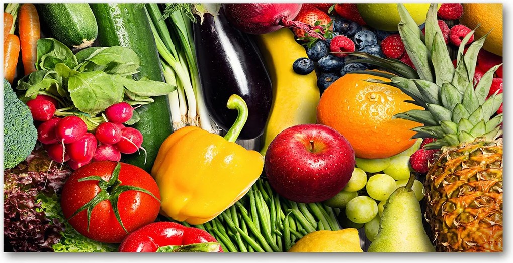 Fotótapéta üvegfalra Zöldségek és gyümölcsök 140x70
