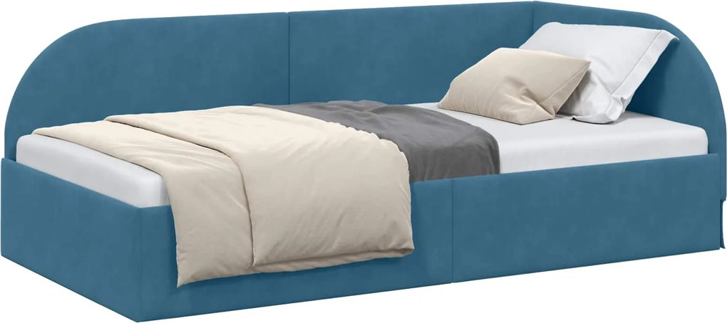 vidaXL Sarokágy keret fejtámlával Kék 80 cm x 200 cm Bársony